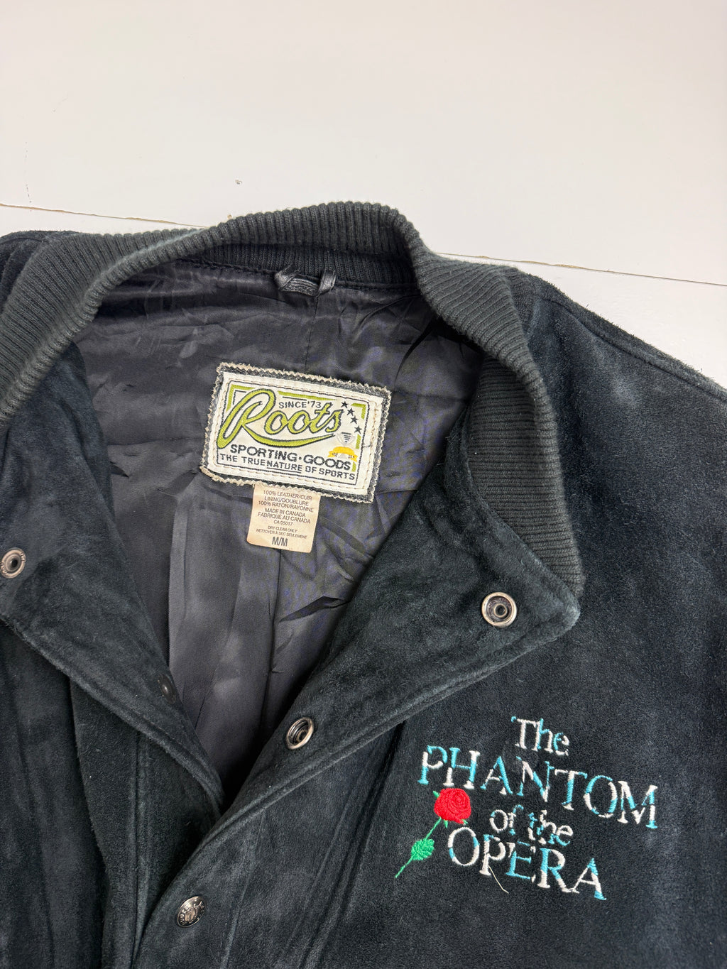 Vintage Phantom of the Opera Suede Leather Jacket Black
