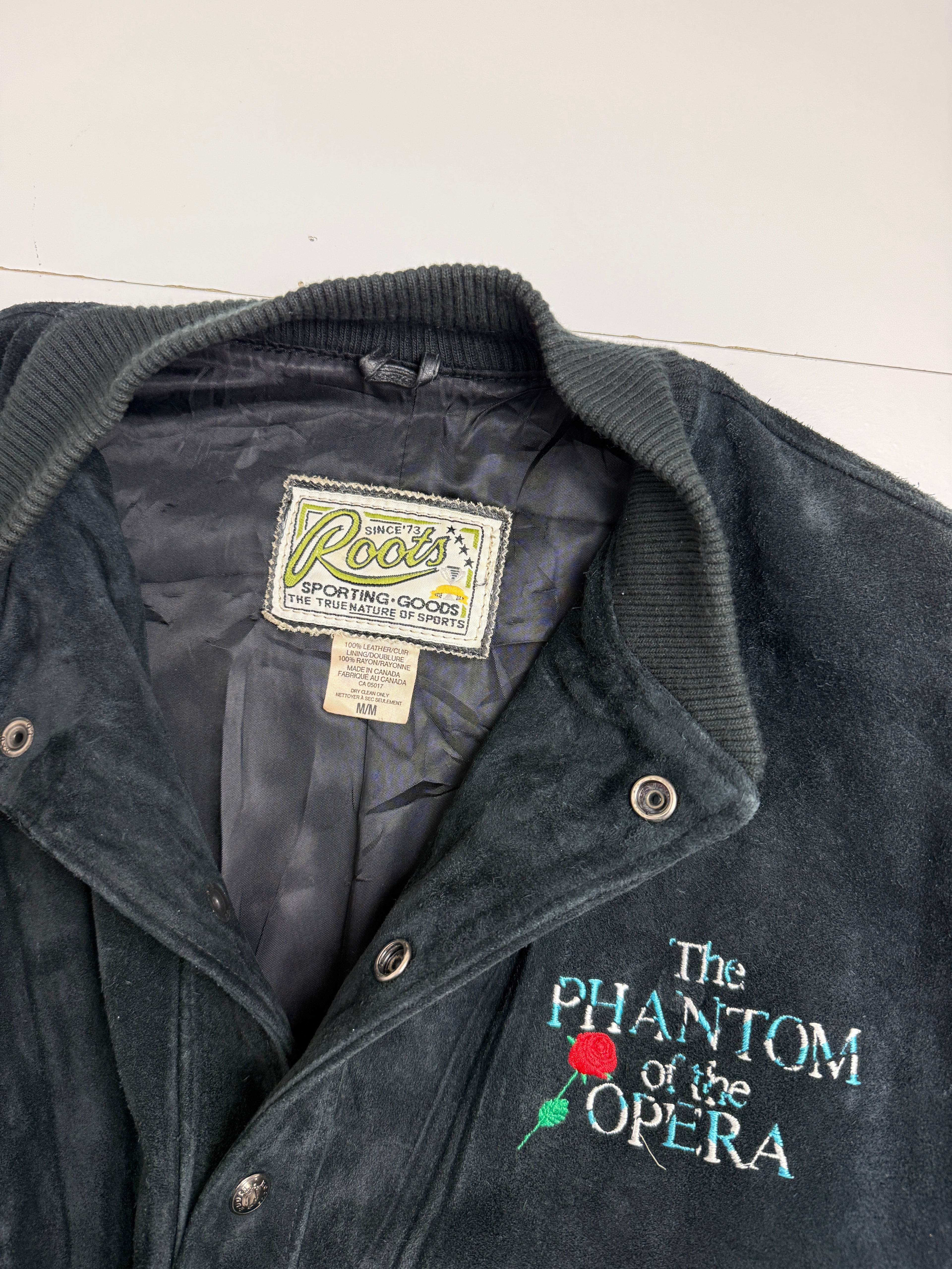 Vintage Phantom of the Opera Suede Leather Jacket Black