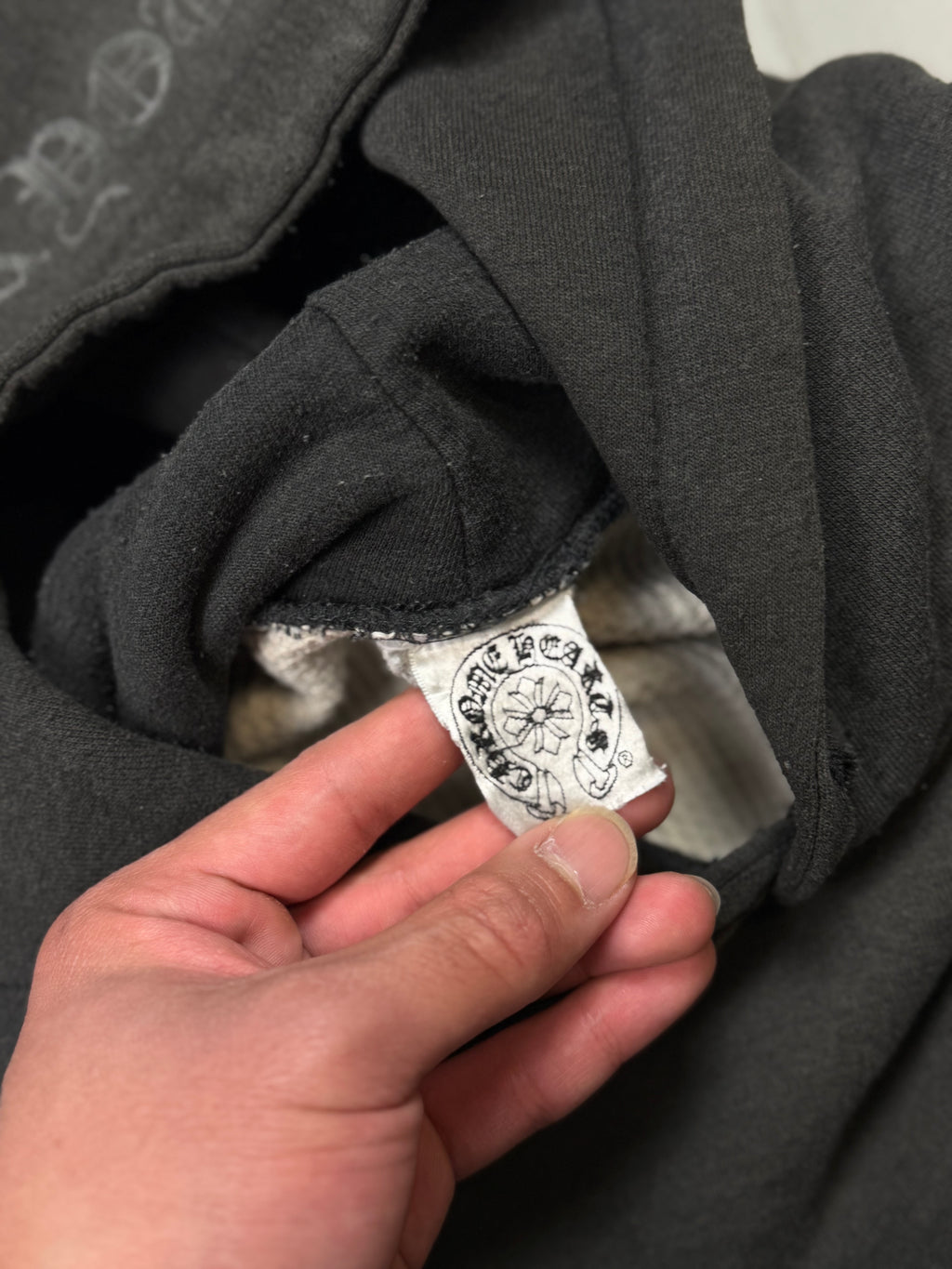 Vintage Faded Chrome Hearts Tonal Black Horseshoe Thermal Hoodie
