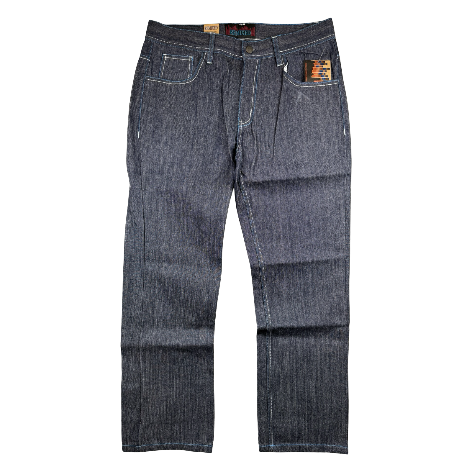 Vintage Y2K Red BBQ Remixed Denim Jeans Blue