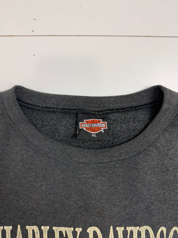 (M) Vintage '91 3D Emblem Harley Davidson Sweatshirt Dark Grey