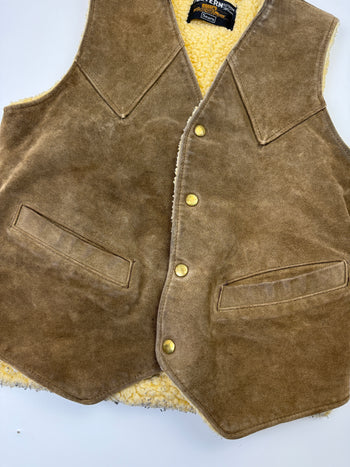 Vintage Sears Western Sherpa Lined Suede Vest Brown