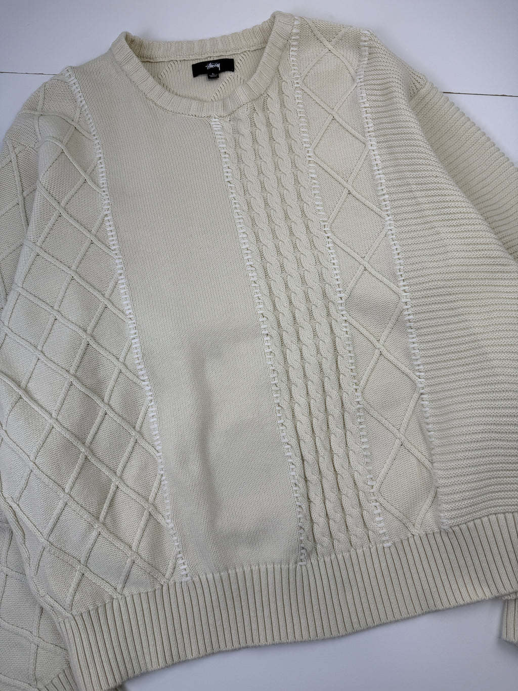 Stussy Patchwork Knit Sweater Cream (USED)
