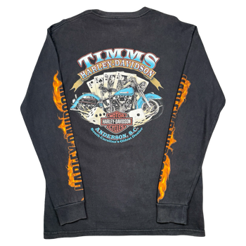 Vintage Harley Davidson Flame Sleeve Skulls L/S Tee Black