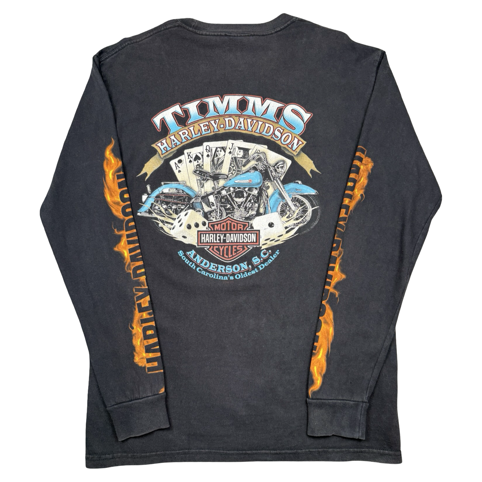 Vintage Harley Davidson Flame Sleeve Skulls L/S Tee Black