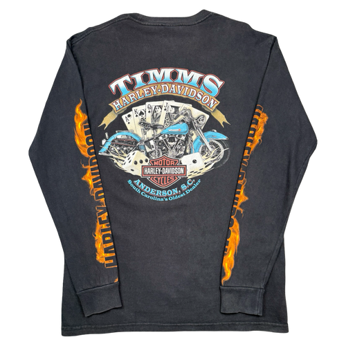 Vintage Harley Davidson Flame Sleeve Skulls L/S Tee Black | Vintage Clothing Store Canada
