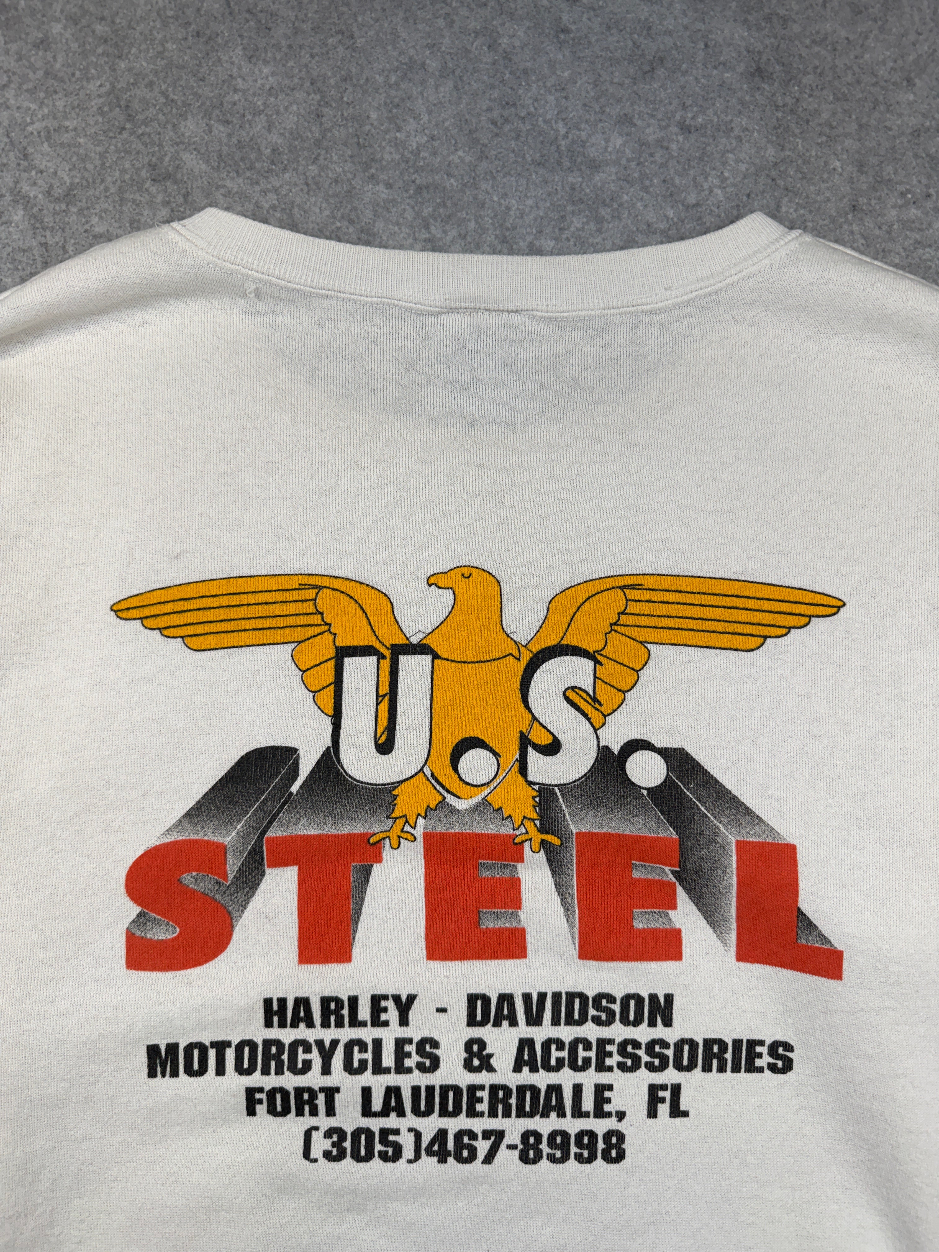 Vintage Harley Davidson 3D Emblem U.S Steel Sweatshirt White