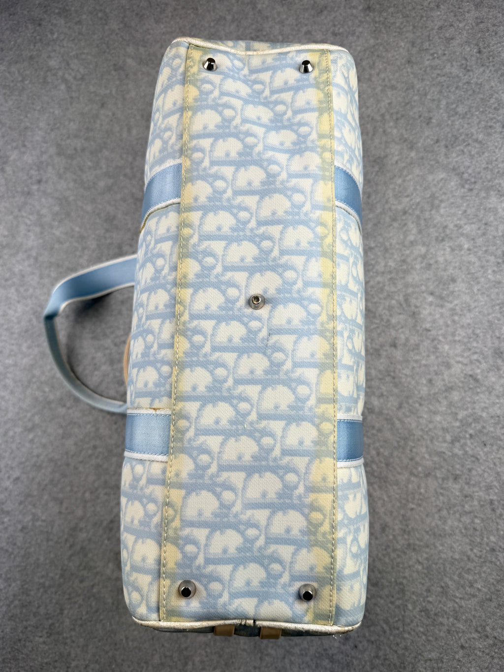 Women’s Christian Dior Trotter Canvas Boston Bag Light Blue