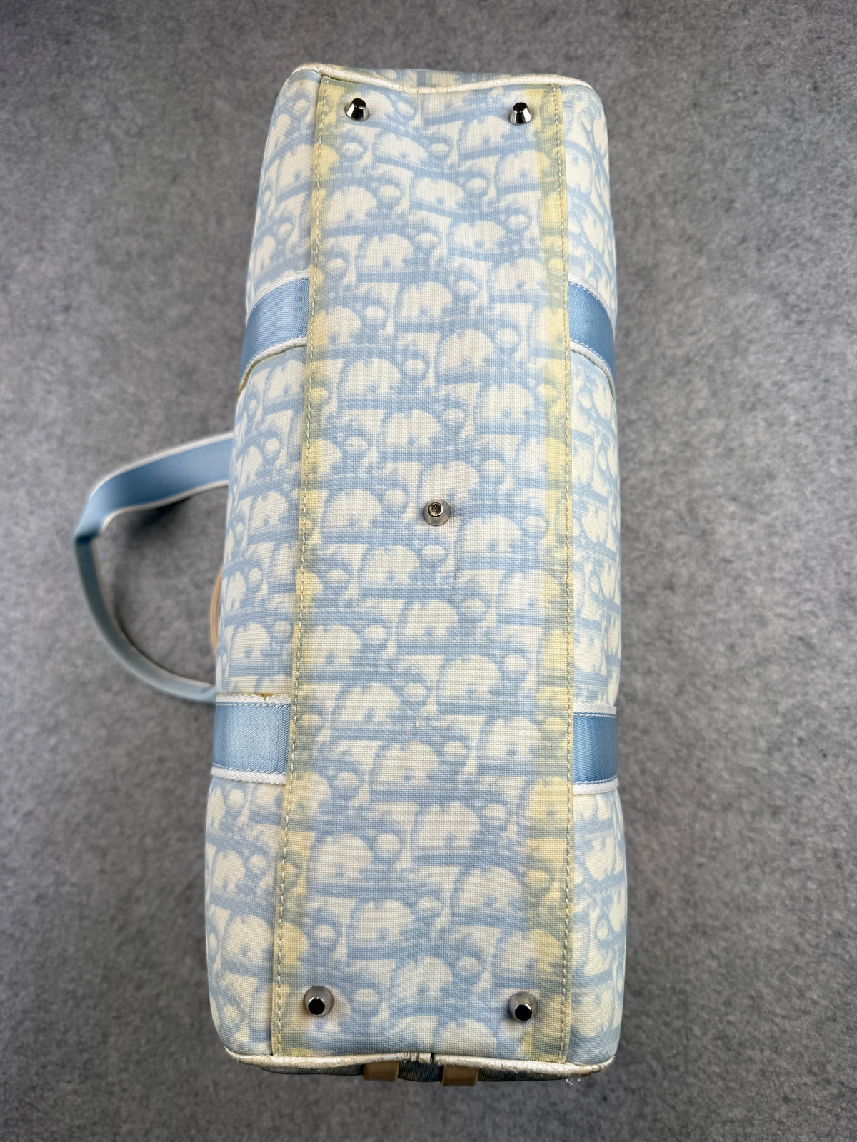 Women’s Christian Dior Trotter Canvas Boston Bag Light Blue