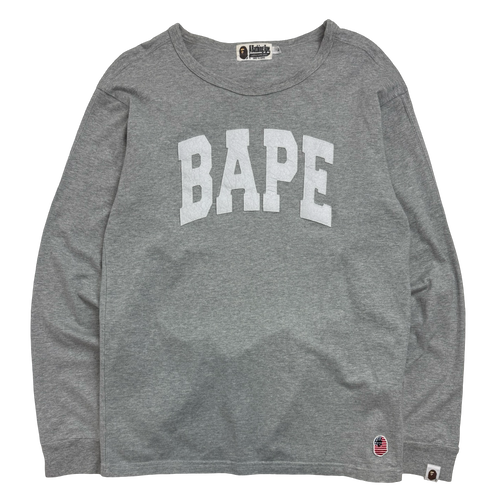 BAPE Spell Out Logo L/S Tee Grey (USED) | Vintage Clothing Store Canada