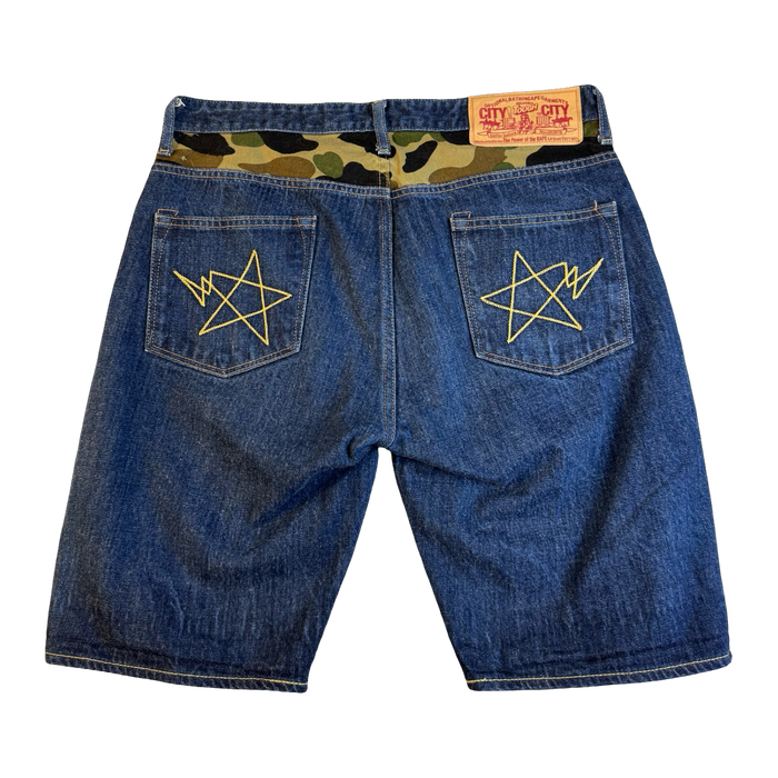 BAPE Ape Star Indigo Denim Shorts (USED) | Vitnage Clothing Store Canada