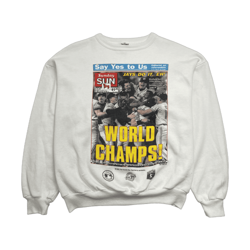 (S) Vintage '92 Toronto Blue Jays News Paper Sweatshirt White | Vintage Clothing Store Canada