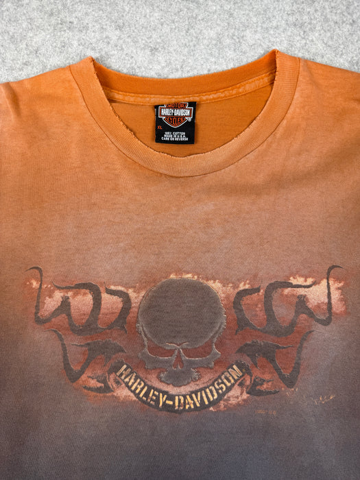 Vintage Harley Davidson Workman Faded Skull Tee Orange | Vitnage Clothing Store Canada