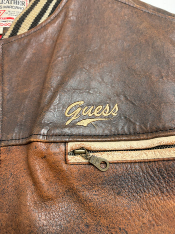 (S) Vintage Guess Two-Tone Leather Jacket Brown