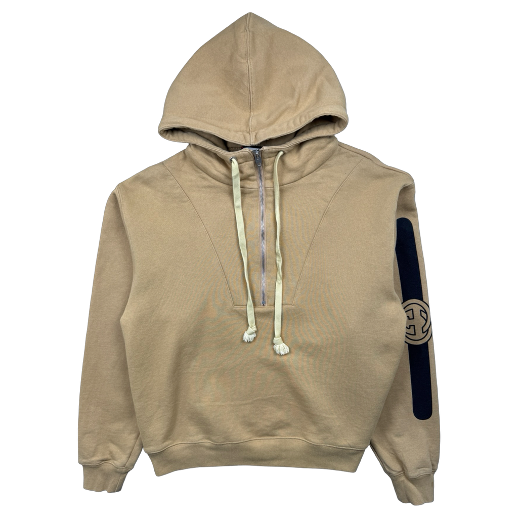 Gucci Sleeve Logo Half Zip Hoodie Beige