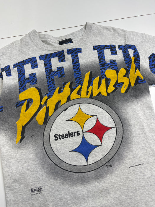 (M) Vintage '94 Pittsburgh Steelers Cross Print Tee Grey | Vitnage Clothing Store Canada