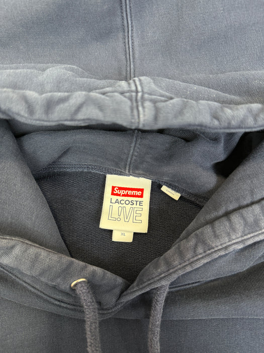Supreme LACOSTE Logo Panel Hoodie Navy (USED) | Vitnage Clothing Store Canada