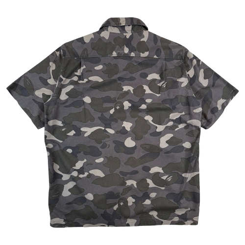 BAPE Desert Camo Velcro Logo Button Up Tee Black/Grey (USED) | Vintage Clothing Store Canada