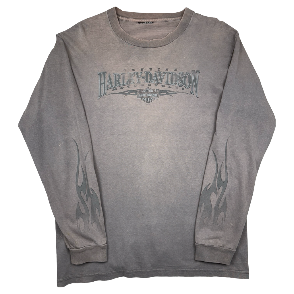 Vintage Harley Davidson New Jersey Flame Dice L/S Tee Faded Grey