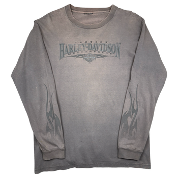 Vintage Harley Davidson New Jersey Flame Dice L/S Tee Faded Grey