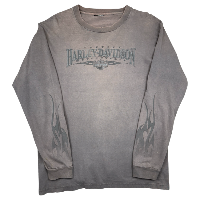 Vintage Harley Davidson New Jersey Flame Dice L/S Tee Faded Grey