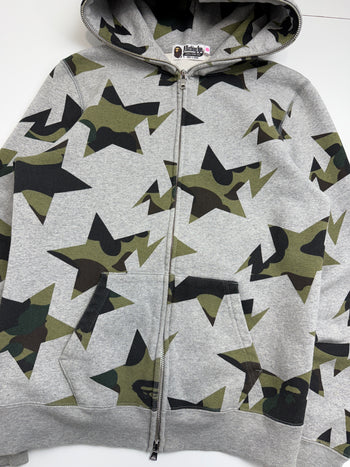BAPE Sta Camo Star Pattern Full Zip Hoodie Grey (USED)