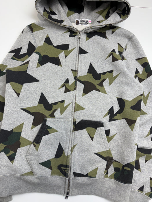 BAPE Sta Camo Star Pattern Full Zip Hoodie Grey (USED) | Vitnage Clothing Store Canada