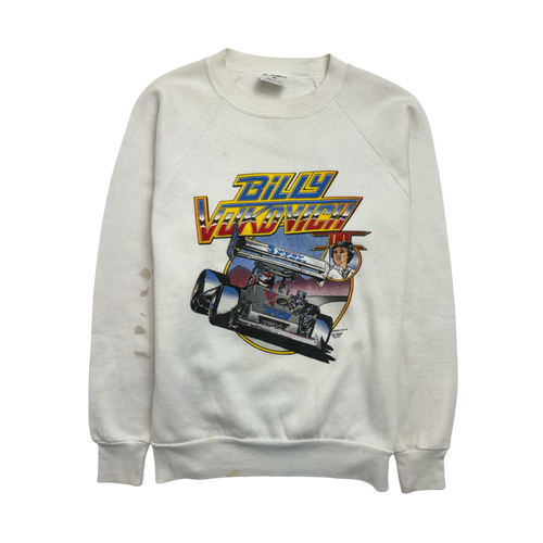 (XS) Vintage 80s Billy Vukovich Racing Sweatshirt White | Vintage Clothing Store Canada