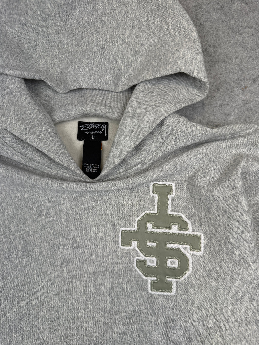 Vintage Stussy SS Varsity Logo Hoodie Heather Grey
