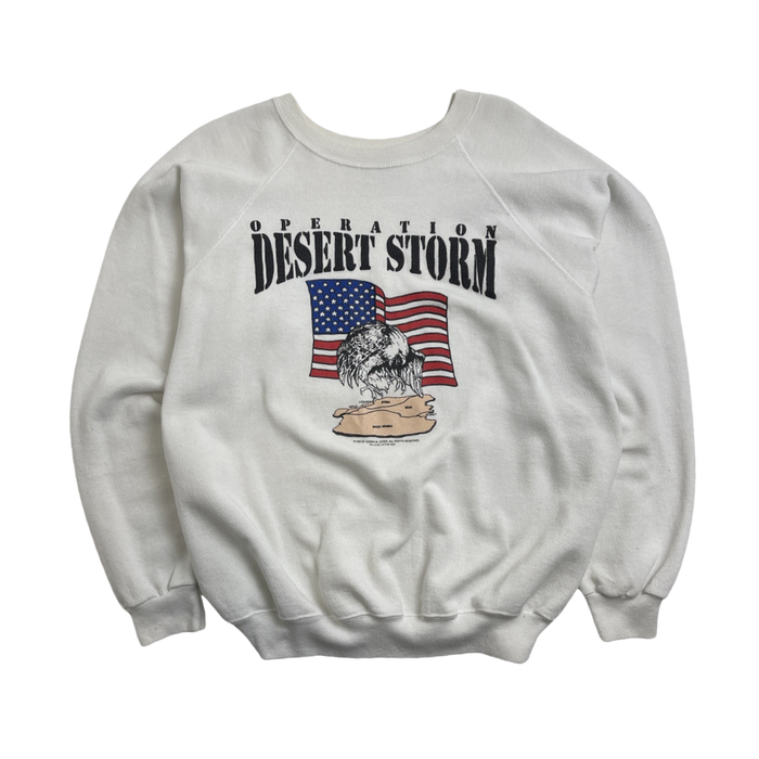 (M) Vintage 90s Operation Desert Storm Crewneck White | Vitnage Clothing Store Canada