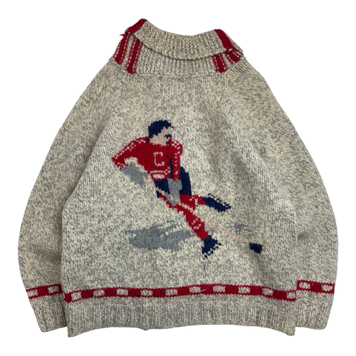 Vintage Cowichan Hockey Player Knitted Zip Up Sweater | Vintage Clothing Store Canada