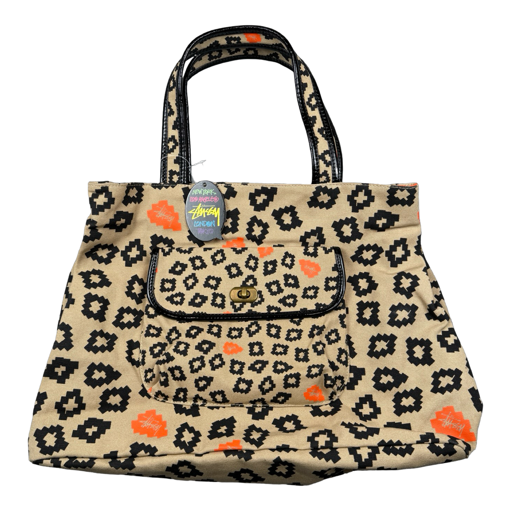 Women's Vintage Stussy Pixelated Leopard Print Tote Bag