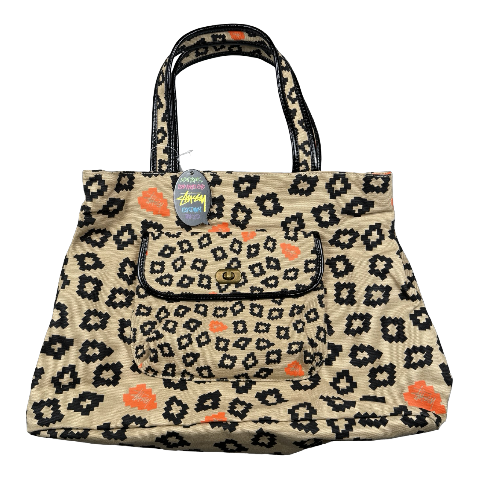 Women's Vintage Stussy Pixelated Leopard Print Tote Bag