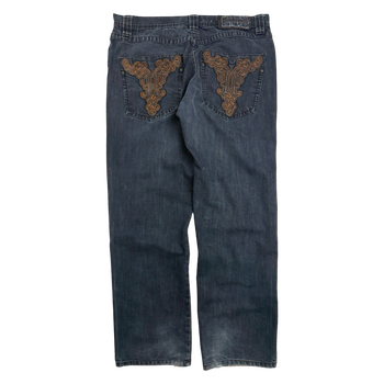 Pelle Pelle Dark Wash Embroidered Denim Pants