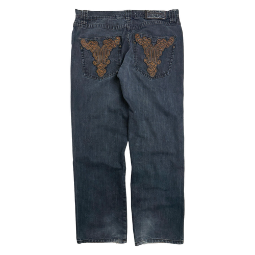 Pelle Pelle Dark Wash Embroidered Denim Pants | Vintage Clothing Store Canada