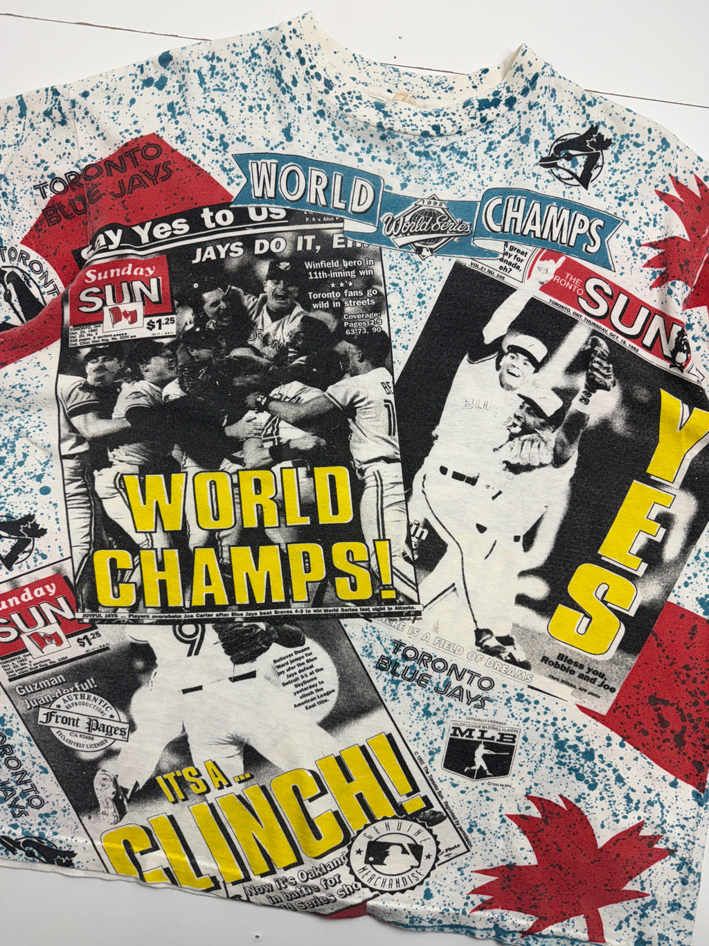 Vintage 1992 Toronto Blue Jays Newspaper AOP Tee