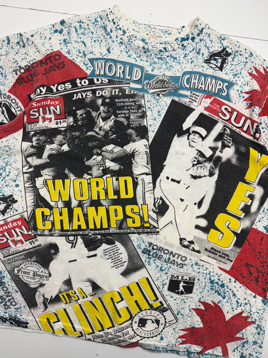 Vintage 1992 Toronto Blue Jays Newspaper AOP Tee | Vitnage Clothing Store Canada