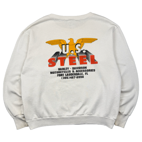 Vintage Harley Davidson 3D Emblem U.S Steel Sweatshirt White | Vintage Clothing Store Canada