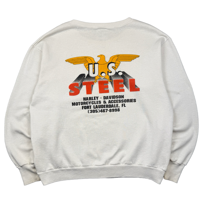 Vintage Harley Davidson 3D Emblem U.S Steel Sweatshirt White | Vitnage Clothing Store Canada