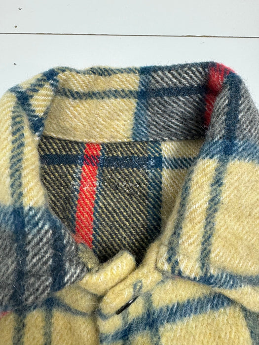 (S) Vintage Wool Button Up Flannel Beige/Blue | Vitnage Clothing Store Canada