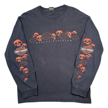 Vintage Harley Davidson Skull Sleeve L/S Tee Black