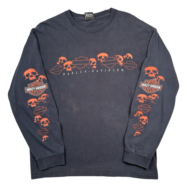 Vintage Harley Davidson Skull Sleeve L/S Tee Black