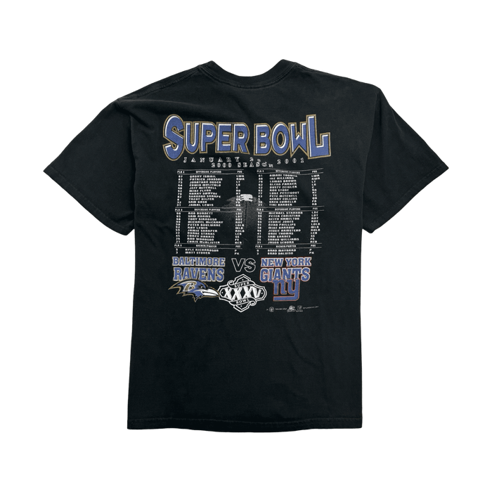 (L) Vintage '01 Super Bowl XXXV Ravens Vs. Giants Tee Black | Vitnage Clothing Store Canada