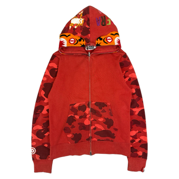 BAPE Color Camo Tiger Shark Full Zip Hoodie Red (USED)