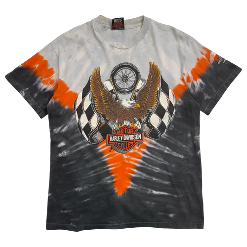 Vintage 1990's Harley Davidson Latrobe Tee Tie Dye Orange | Vintage Clothing Store Canada