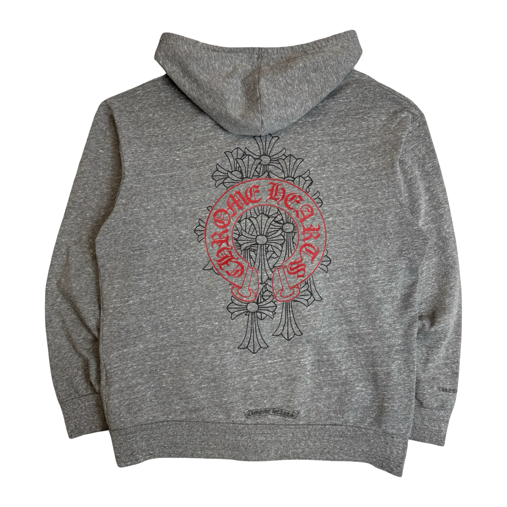 Chrome Hearts Red Horseshoe Multi Cross Zip Up Hoodie Grey