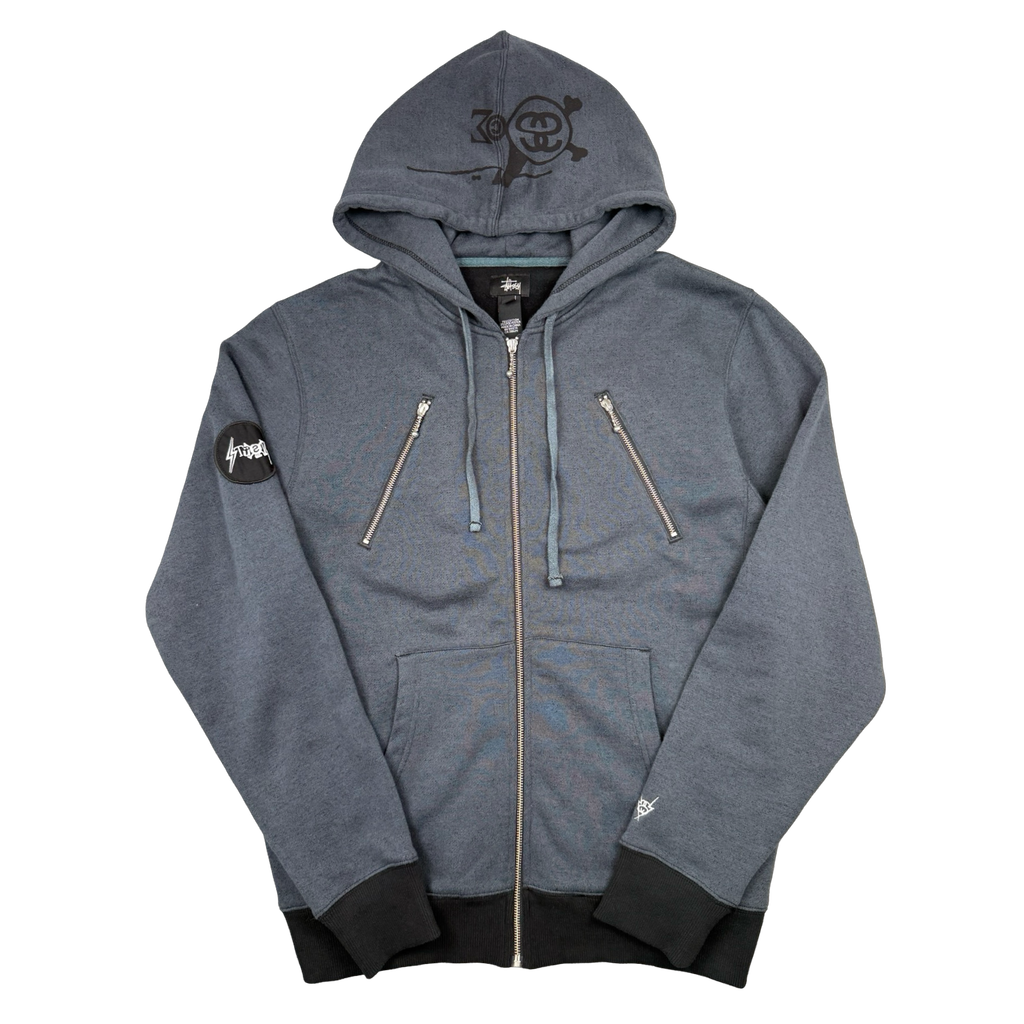 Vintage Stussy Hood Logo Zip Up Hoodie Charcoal