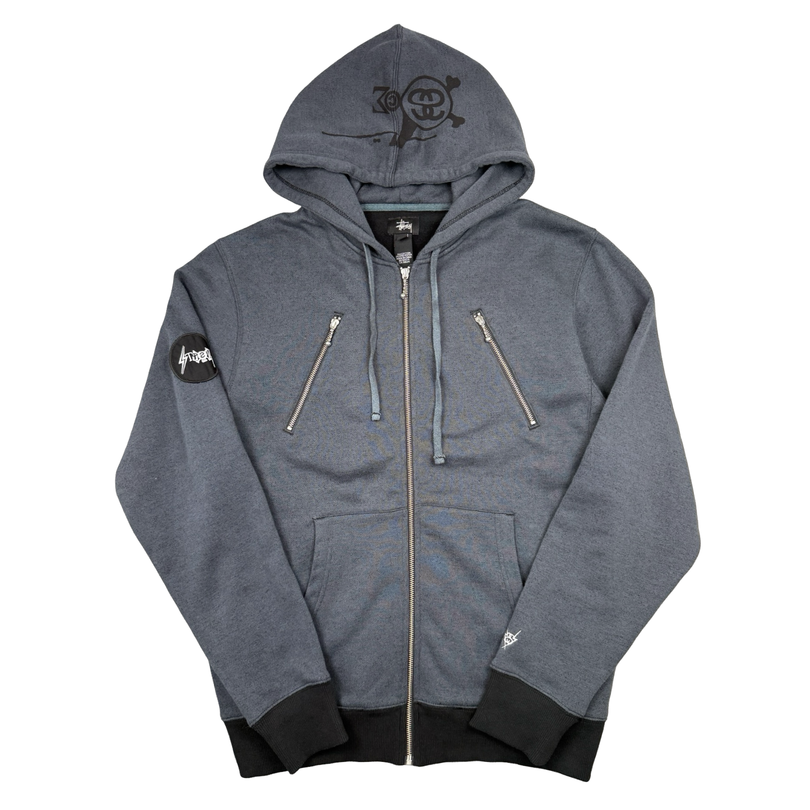 Vintage Stussy Hood Logo Zip Up Hoodie Charcoal