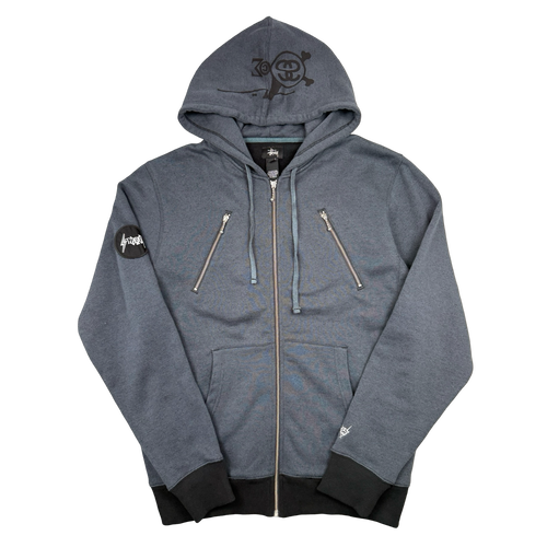 Vintage Stussy Hood Logo Zip Up Hoodie Charcoal | Vintage Clothing Store Canada