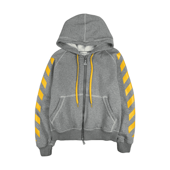 Moncler x Off-White Chevron Zip Up Hoodie Grey (USED) | Vitnage Clothing Store Canada